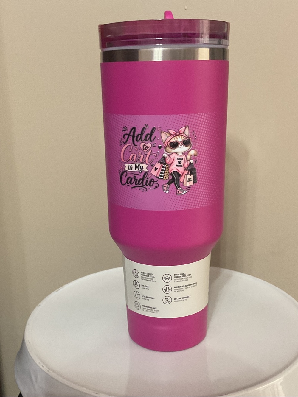 Pink Insulated STANLEY Travel Tumbler - Add to Cart Design